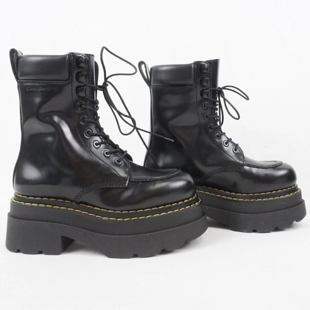 Alexander Wang Atlas Leather Lace-Up Platform Combat Rugged Boots in Black - Picture 3 of 16